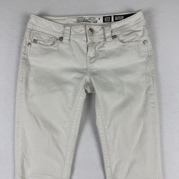 Miss Me Jeans Mid Rise Skinny White Flap Pickets Women’s Size 26 27x29 - Picture 2 of 13